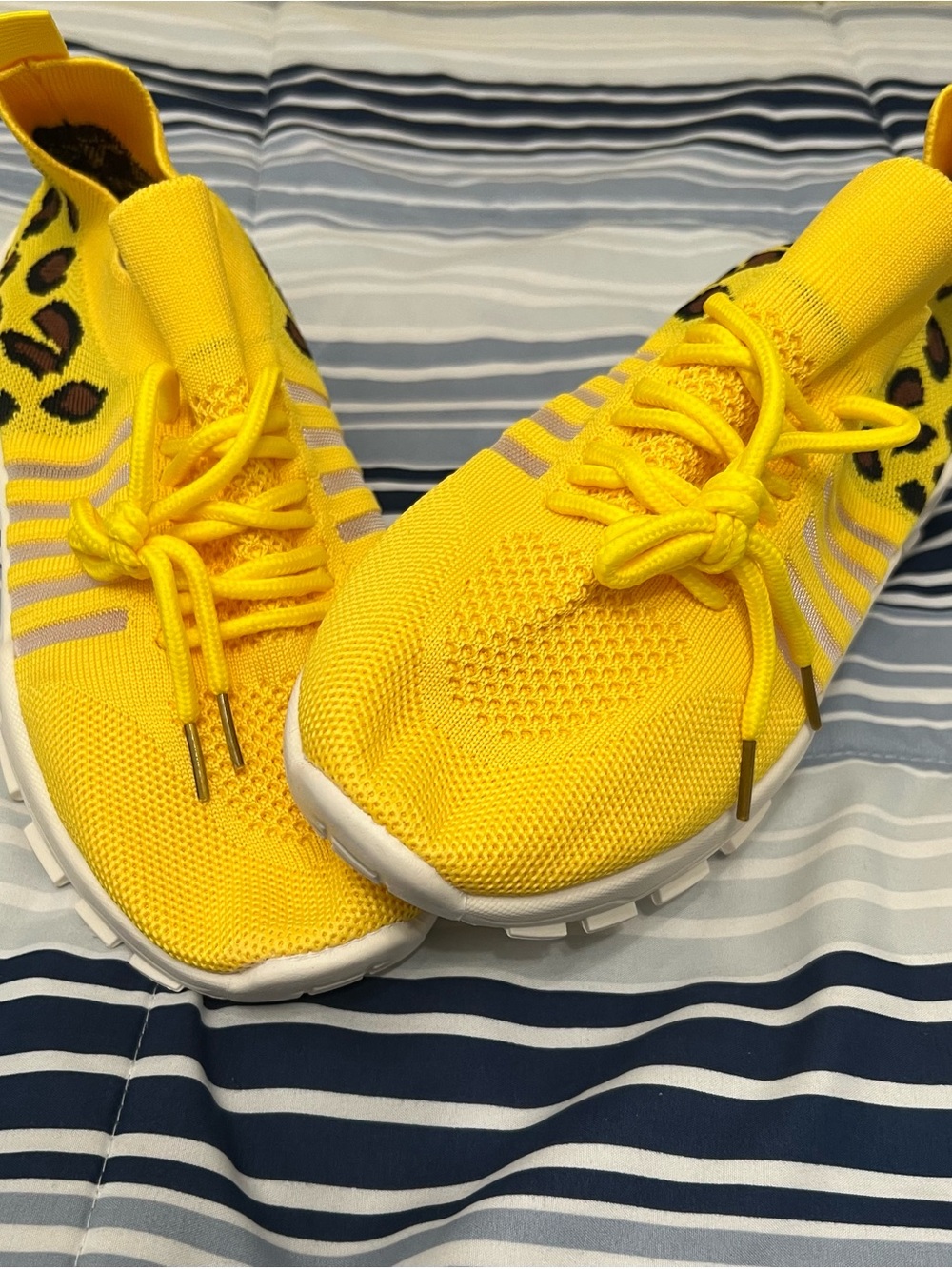 Yellow Knit Leopard-Accent Women's Slip-On Athletic Sneakers - Picture 2 of 2